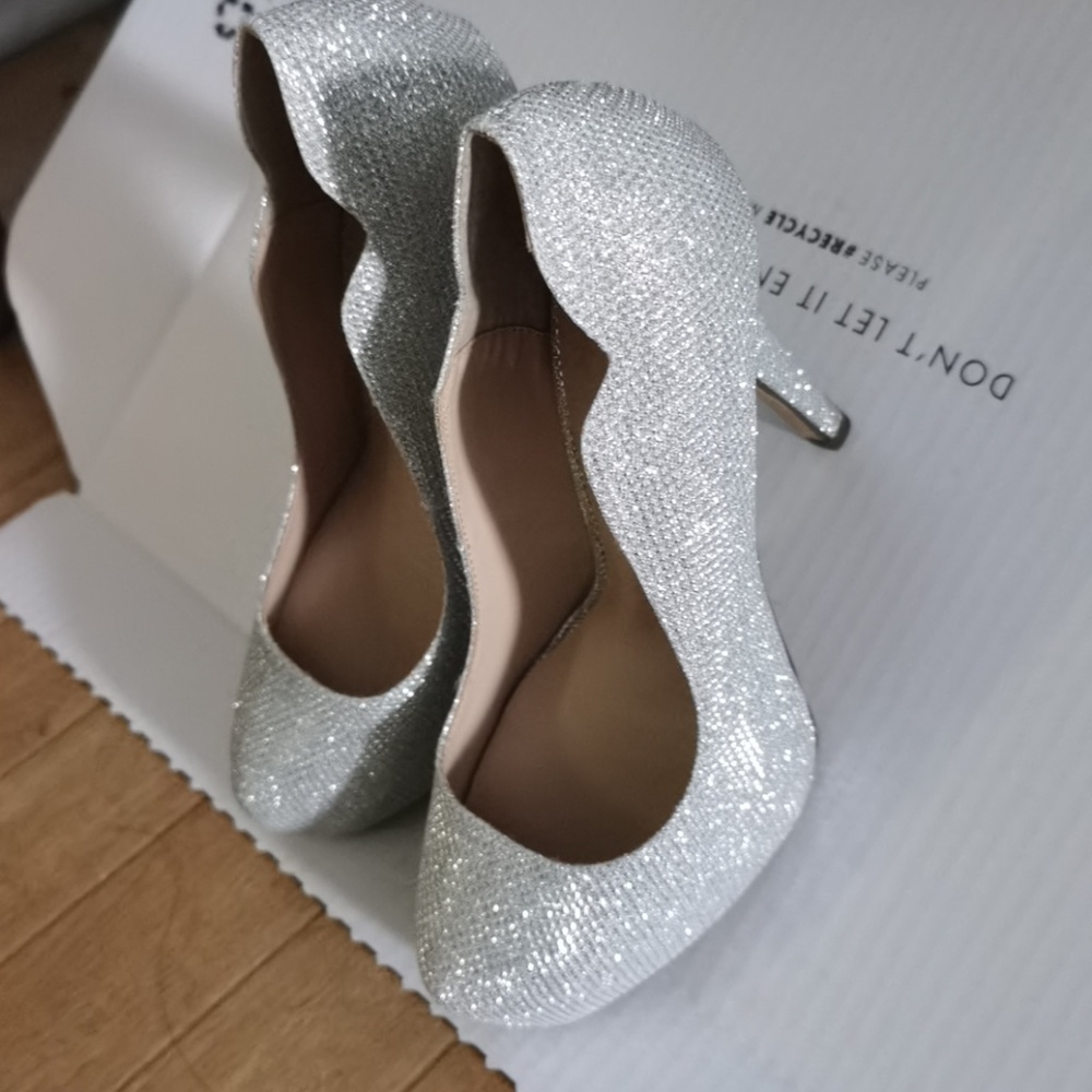 prom shiny silver heels